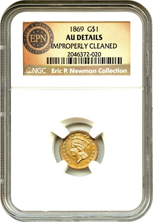 image for: 1869 G$1 NGC AU Details (Improperly Cleaned)