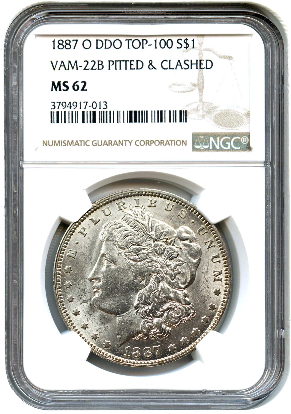 image for: 1887-O $1 NGC MS62 (DDO, VAM-22B Pitted & Clashed)