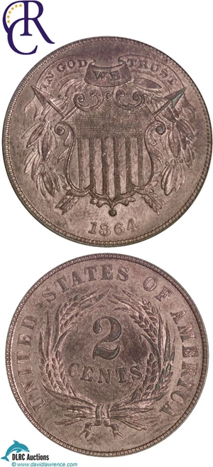 image for: 1864 2c Small Motto NGC MS66 RB (FS-000.5)