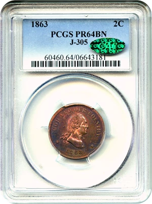 image for: 1863 Pattern 2c PCGS/CAC Proof 64 BN (J-305)