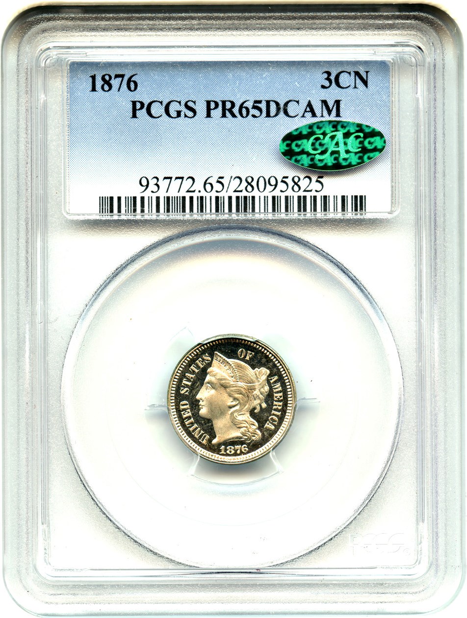 image for: 1876 3cN PCGS/CAC Proof 65 DCAM
