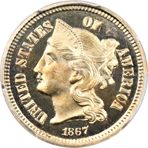 image for: 1867 3cN PCGS/CAC Proof 66 DCAM