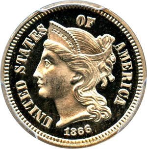 image for: 1866 3cN PCGS/CAC Proof 66 DCAM