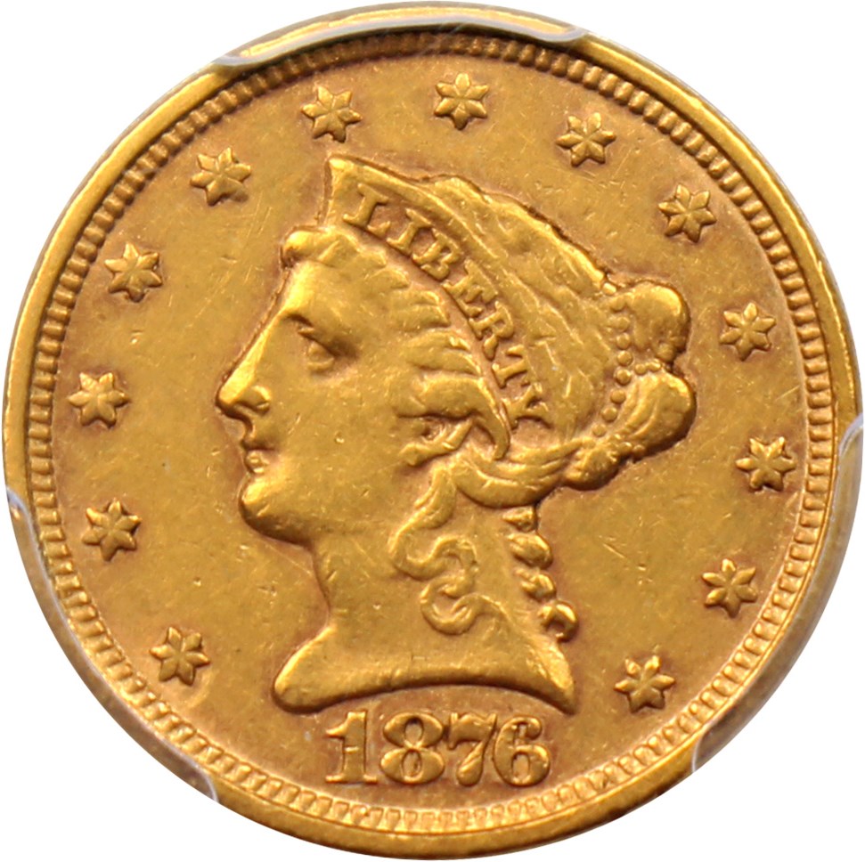 image for: 1876 $2 1/2 PCGS AU50