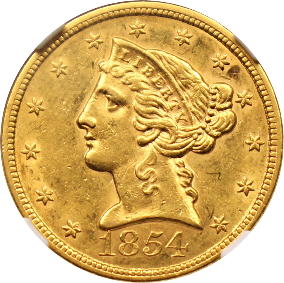 image for: 1854 $5 NGC AU58