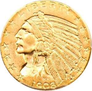 image for: 1908-D $5 PCGS/CAC MS63