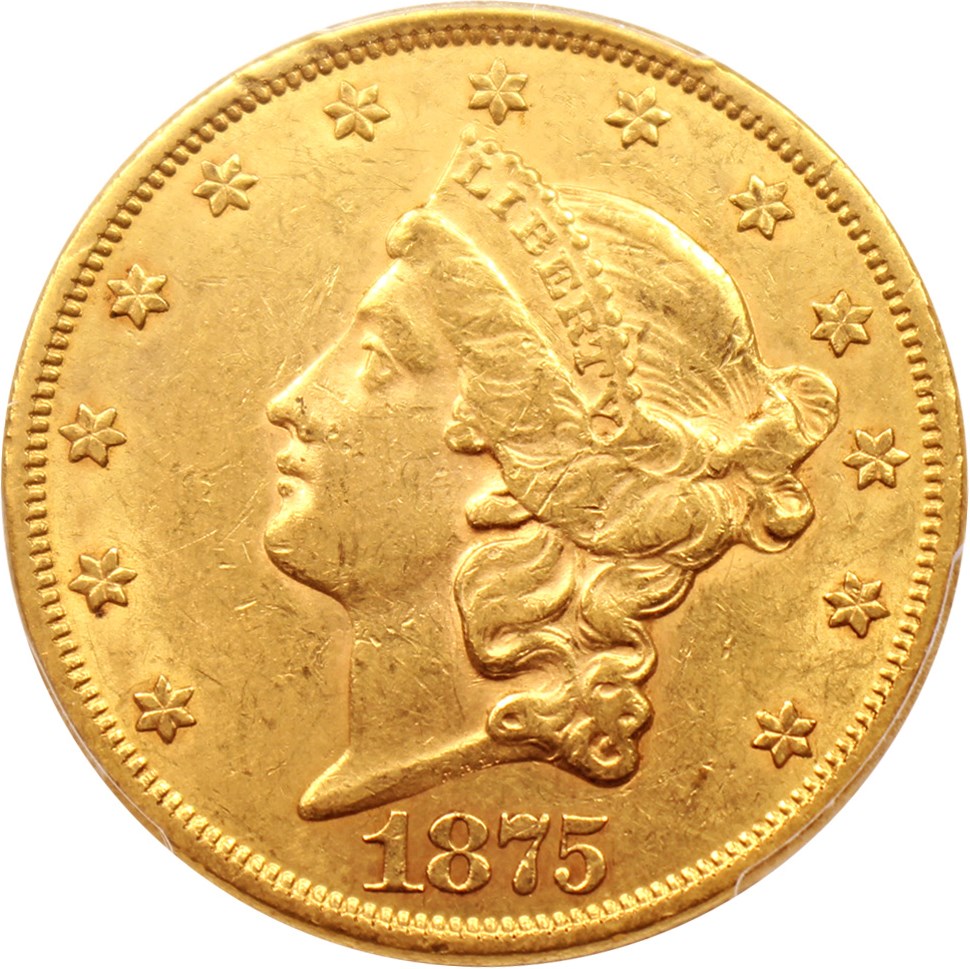 image for: 1875 $20 PCGS AU55