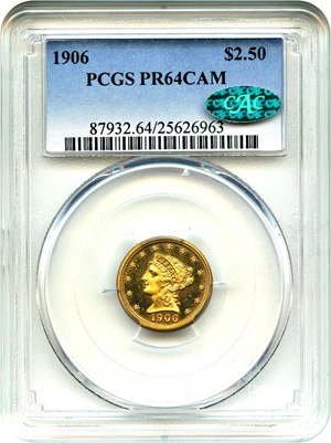 image for: 1906 $2 1/2 PCGS/CAC Proof 64 CAM