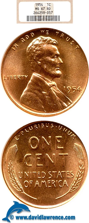 image for: 1954 1c NGC MS67 RD