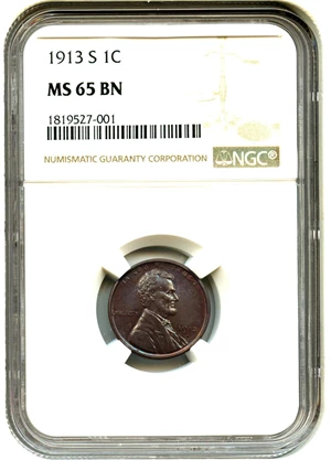 image for: 1913-S 1c NGC MS65 BN