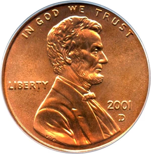 image for: 2001-D 1c PCGS MS68 RD
