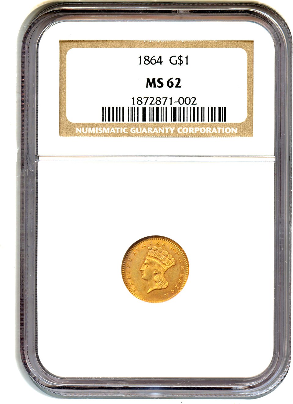 image for: 1864 G$1 NGC MS62 - No Reserve!