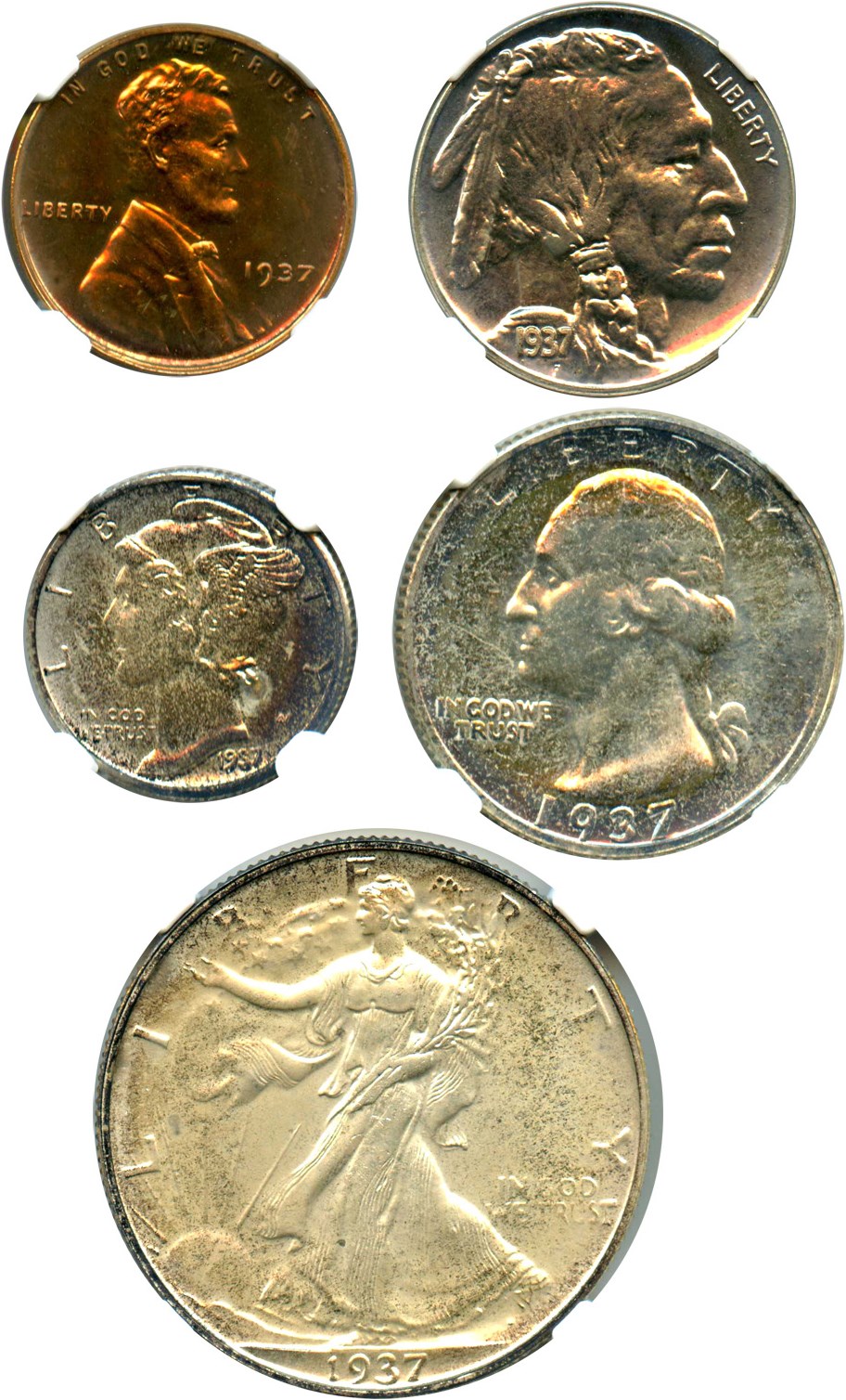 image for: 1937 1c-50c Proof Set: All NGC Proof 64-66 (5 Coins)
