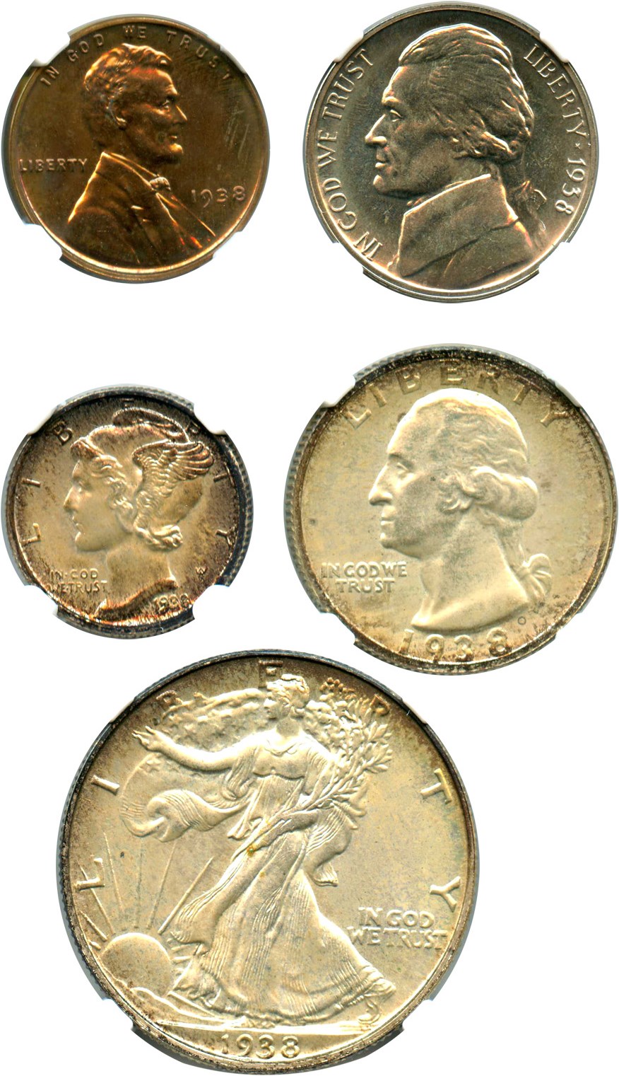 image for: 1938 1c-50c Proof Set: All NGC Proof 65-66+ (5 Coins)