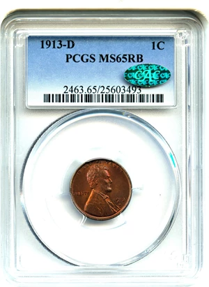 image for: 1913-D 1c PCGS/CAC MS65 RB