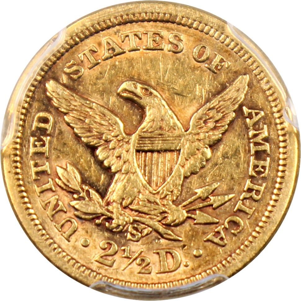 image for: 1876-S $2 1/2 PCGS/CAC AU50