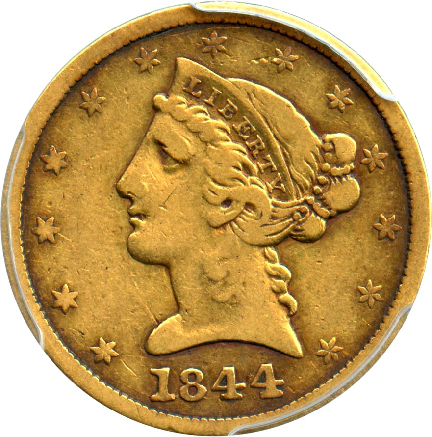 image for: 1844 $5 PCGS/CAC VF25