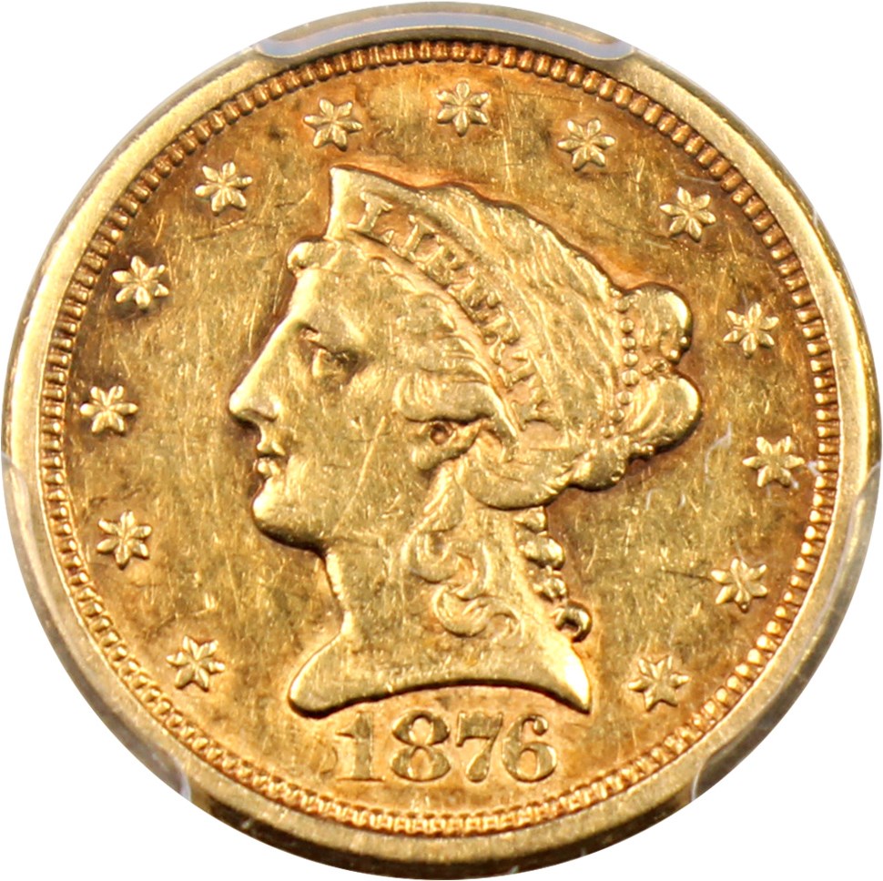 image for: 1876-S $2 1/2 PCGS/CAC AU50