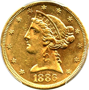 image for: 1886-S $5 PCGS AU55