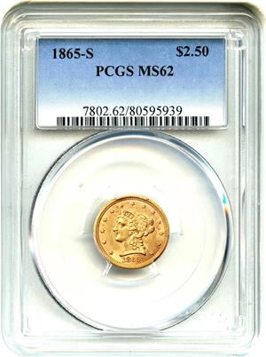 image for: 1865-S $2 1/2 PCGS MS62