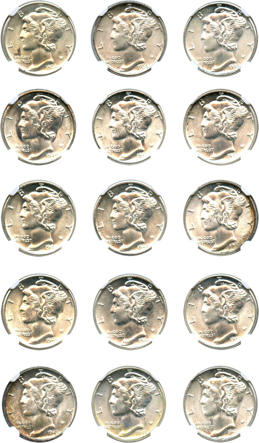 image for: Collector Lot of (15) Assorted Mercury 10c NGC MS66 (15 Coins)