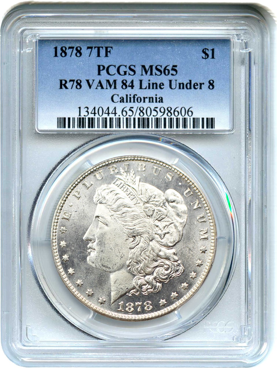 image for: 1878 7TF $1 PCGS MS65 (Reverse of 1878, VAM-84, Line Under 8)