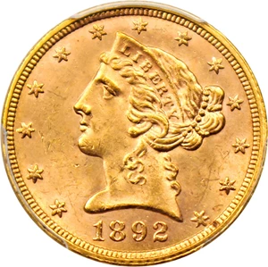 image for: 1892 $5 PCGS MS64