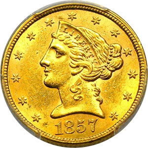 image for: 1857 $5 PCGS MS62