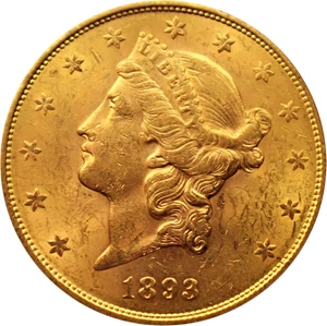 image for: 1893-S $20 PCGS MS61 (OGH)