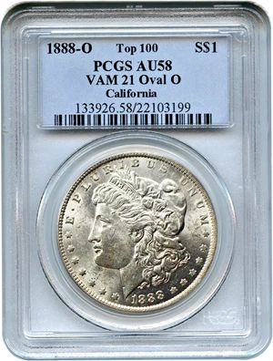 image for: 1888-O $1 PCGS AU58 (VAM-21, Oval O)