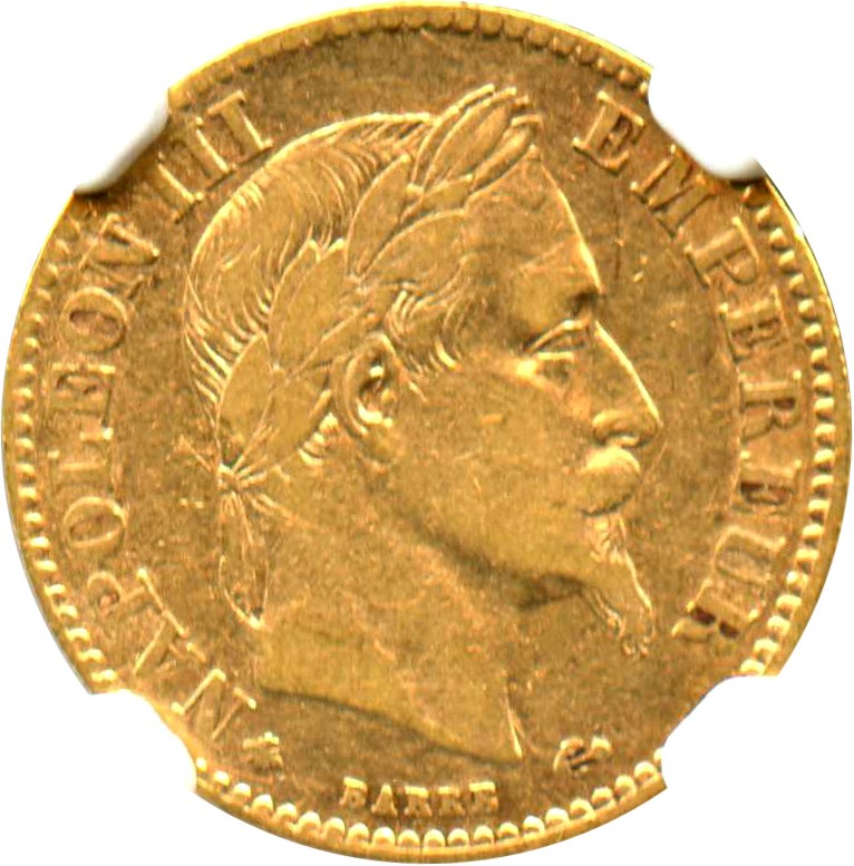 image for: France: 1862-A Gold 10 Francs NGC VF30 (KM-800.1)