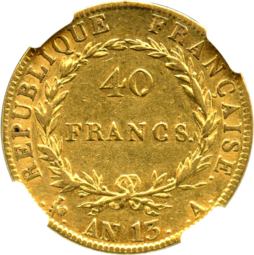 image for: France: AN 13-A Gold 40 Franc NGC XF45 (KM-664.1)