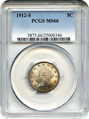 image for: 1912-S 5c PCGS MS66