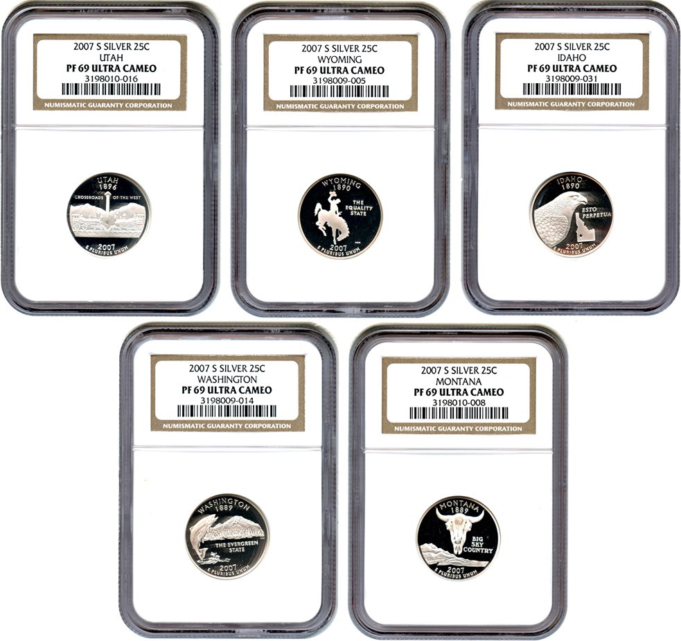 image for: 2007-S Statehood Quarter Proof Set 25c NGC Proof 69 UCAM (Silver, 5 Coins) - No Reserve!