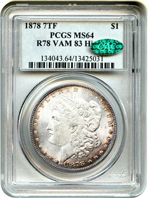 image for: 1878 7TF $1 PCGS/CAC MS64 (Reverse of 1878, VAM-83, High 1)