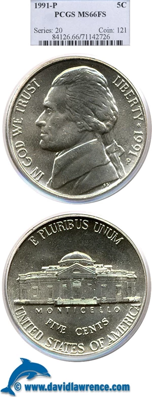 image for: 1991-P 5C PCGS MS66 FS