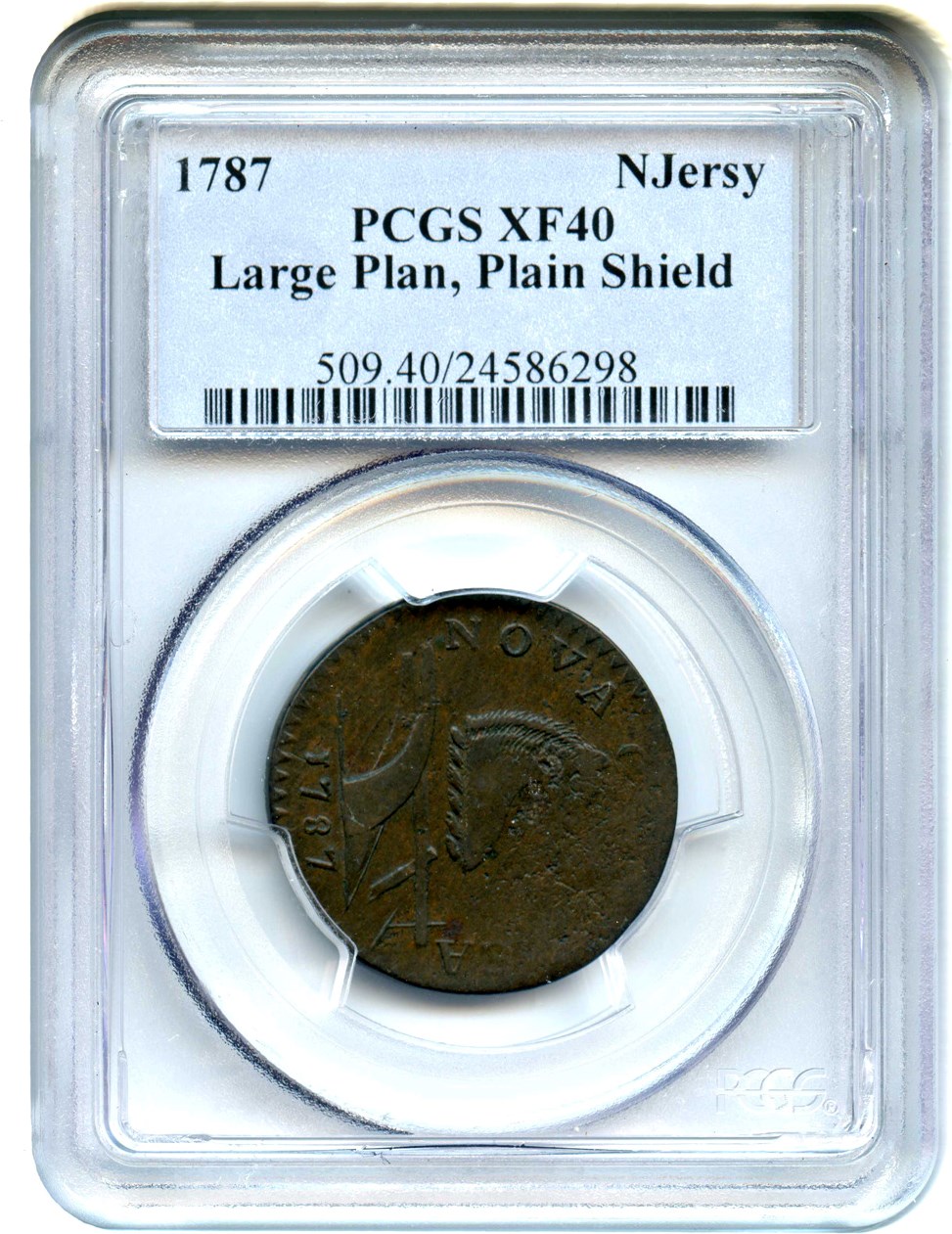 image for: 1787 New Jersey PCGS XF40 BN (Large Planchet, Plain Shield)