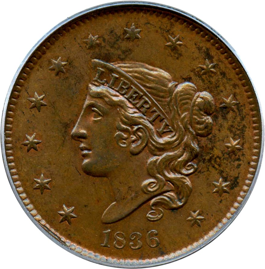 image for: 1836 1c PCGS/CAC MS63 BN