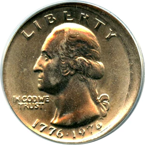 image for: 1976 25c ANACS AU58 Details (Struck 5% Off-Center, Counting Wheel Damage)