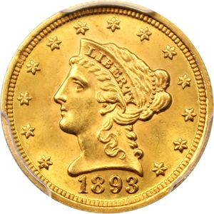 image for: 1893 $2 1/2 PCGS MS64