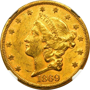 image for: 1869-S $20 NGC/CAC AU55 (ex: Granite Lady Hoard)