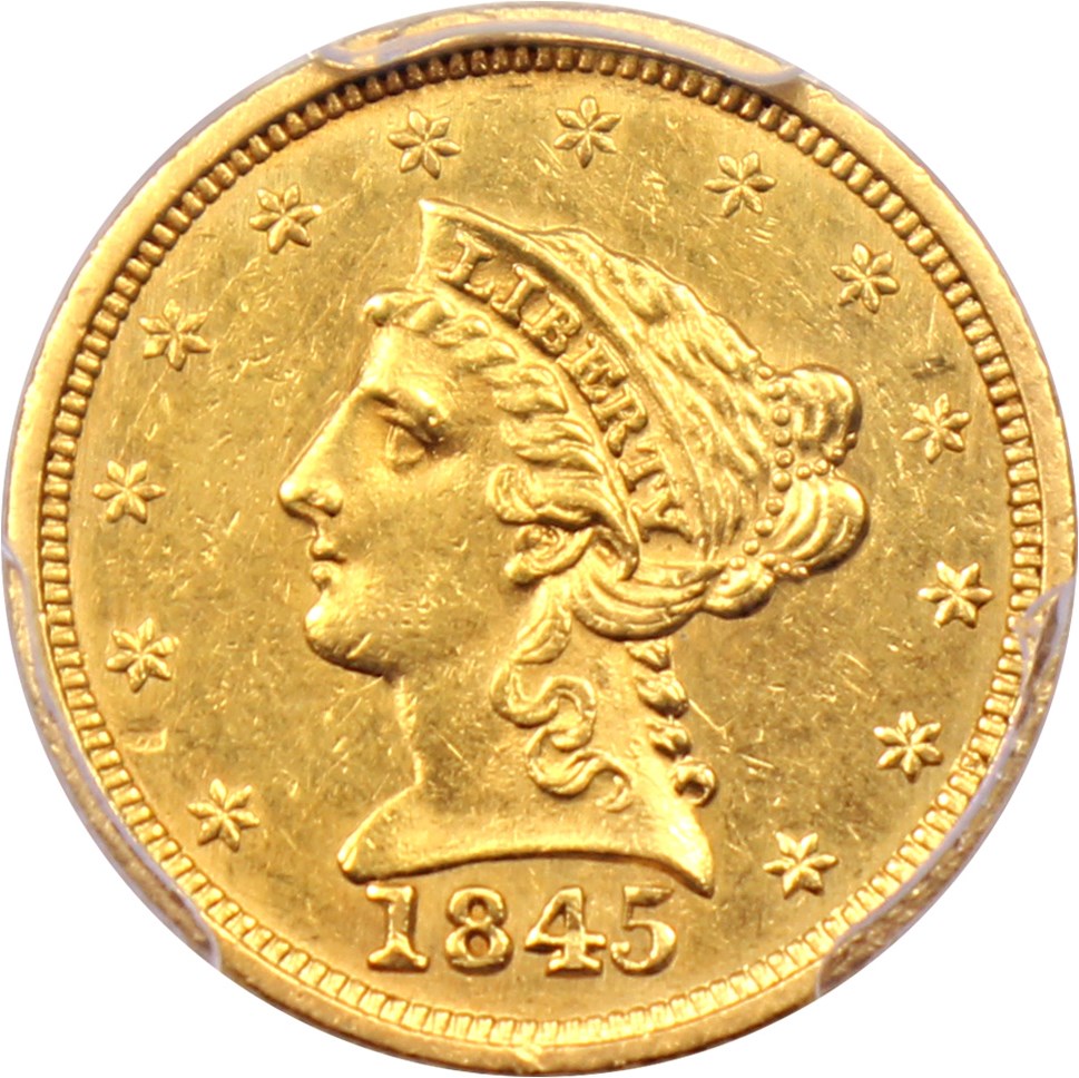 image for: 1845 $2 1/2 PCGS AU58