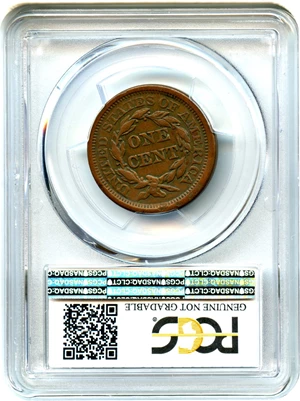 image for: 1856 1c PCGS XF Details (Slanted 5, Rim Damage)