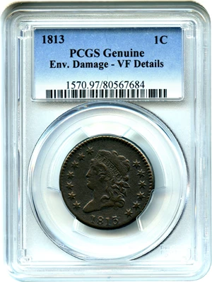image for: 1813 1c PCGS Genuine VF Details (Env. Damage)