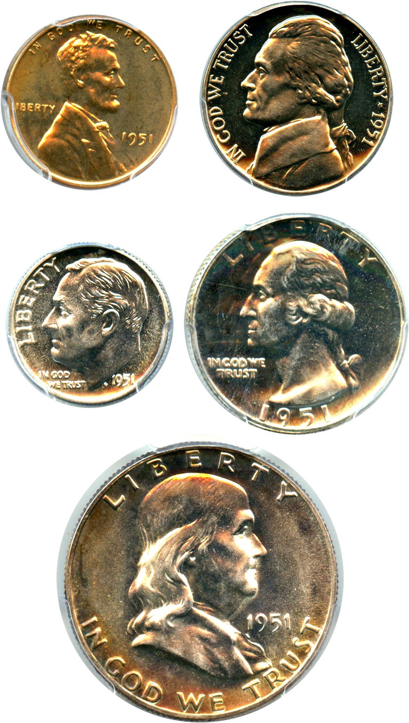 image for: 1951 1c-50c Proof Set: All PCGS/CAC Proof 64-67