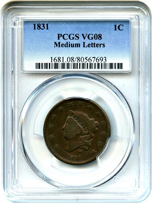 image for: 1831 1c PCGS VG-08 BN (Medium Letters)