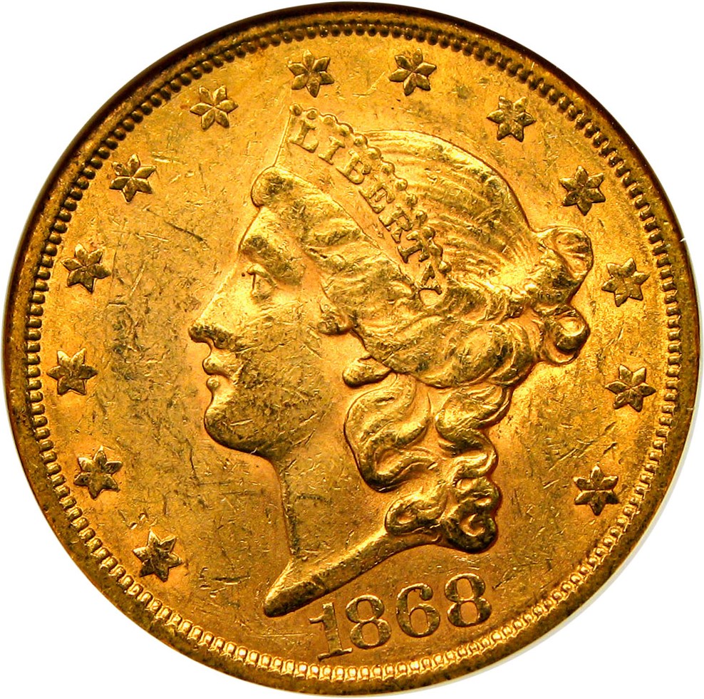 image for: 1868-S $20 NGC/CAC AU58