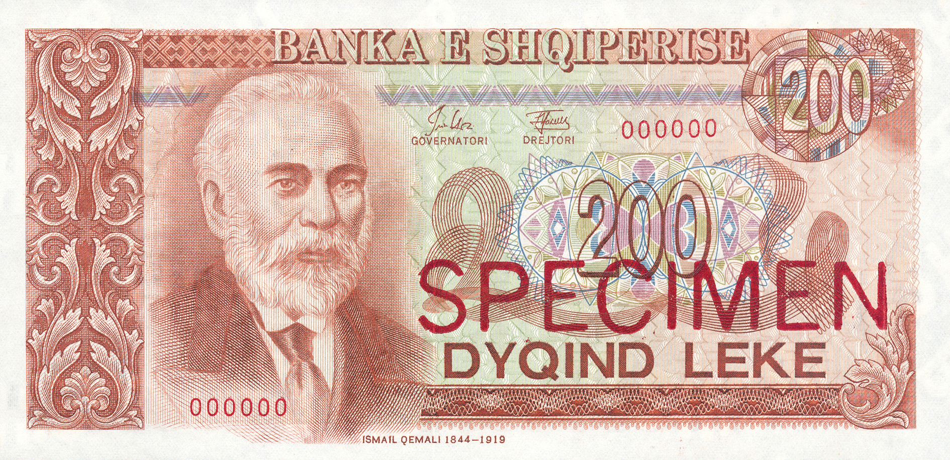  Diagonal red SPECIMEN ovpt front; all-zero s/n 