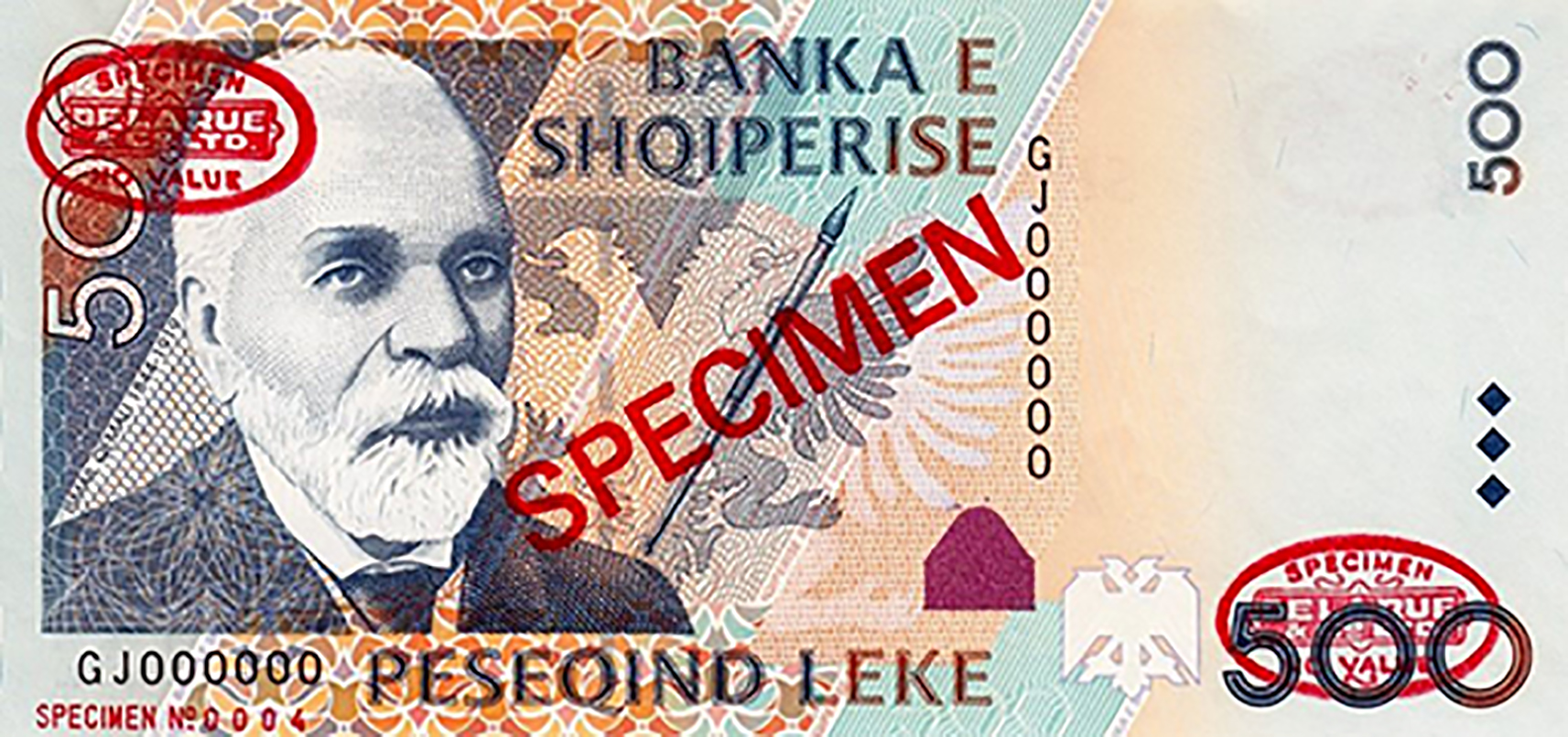  Diagonal red SPECIMEN and DLR oval ovpts; horizontal red SPECIMEN NO # ovpt lower left; all-zero s/n 