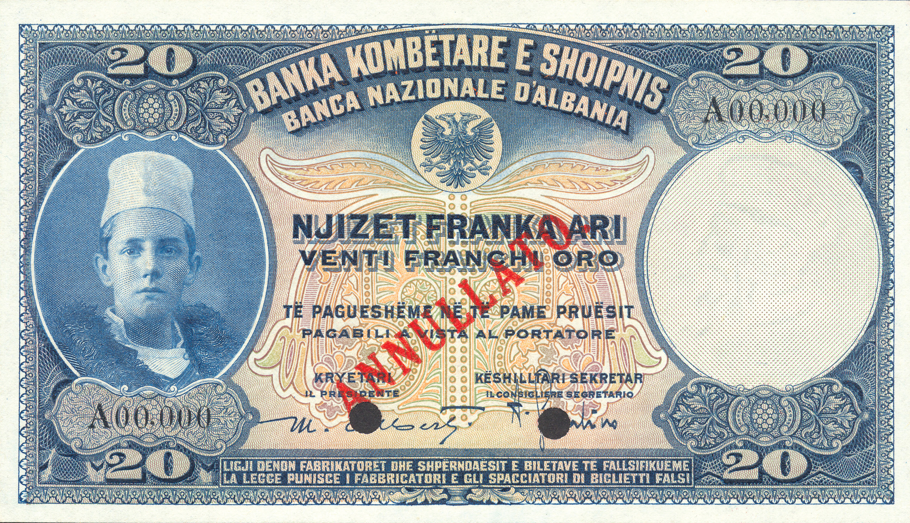  Diagonal red ANNULLATO ovpt front; all-zero s/n 